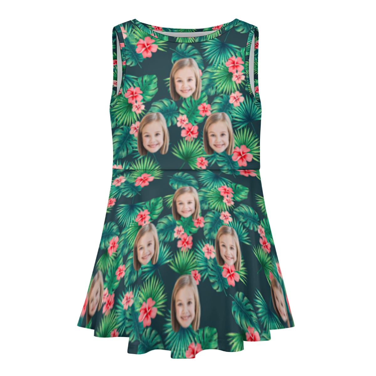 Custom Face Dress Personalized Summer Hawaiian Girls'Dresses Red Flowers - MyFaceSocks