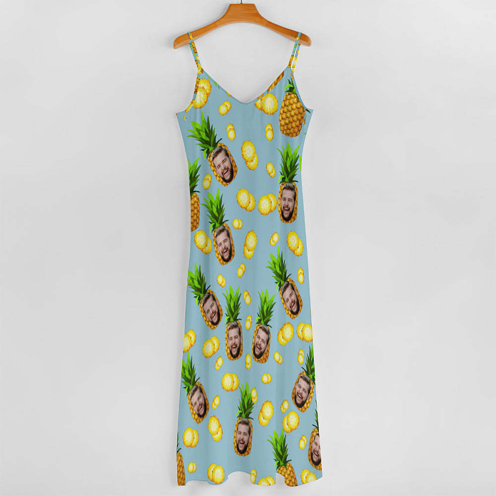Custom Face Hawaiian Style Big Pineapple Long Dress And Shirt Family Matching - MyFaceSocks