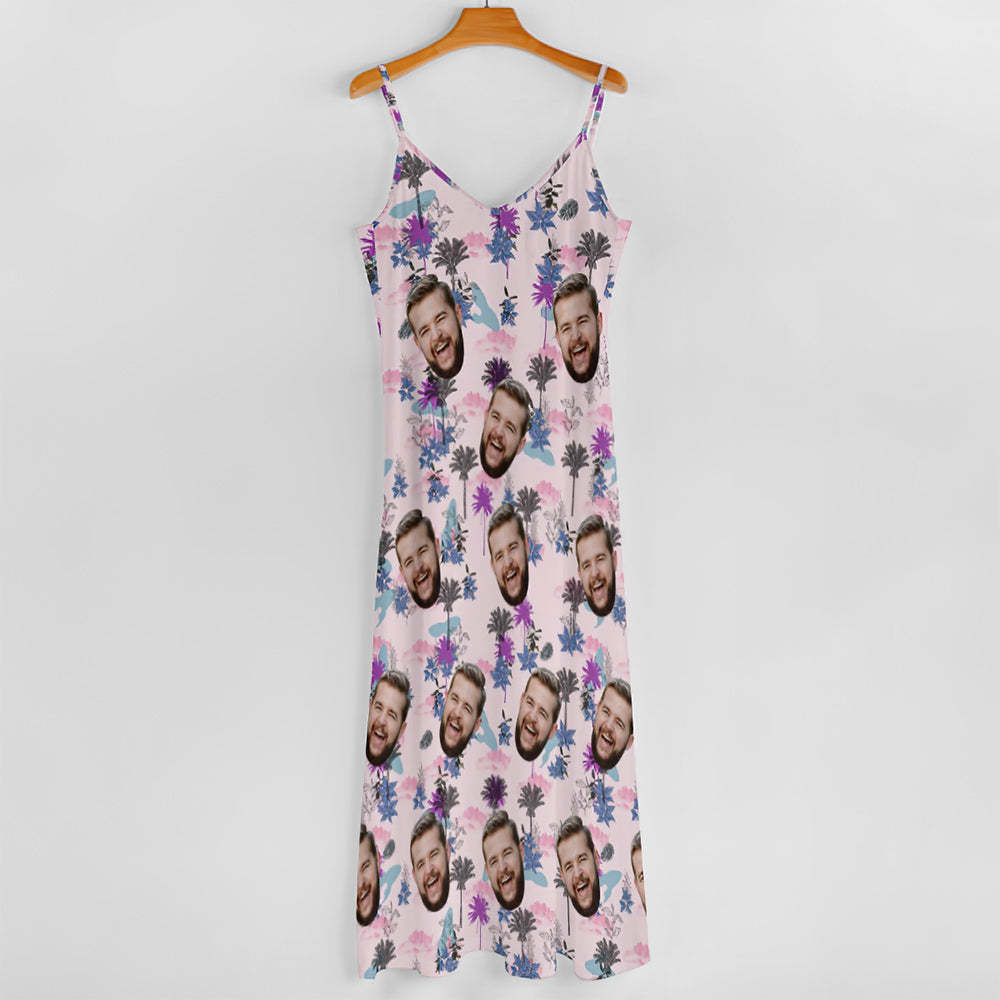 Custom Face Hawaiian Style All Over Print Clouds And Trees Long Dress And Shirt Couple Outfit - MyFaceSocks