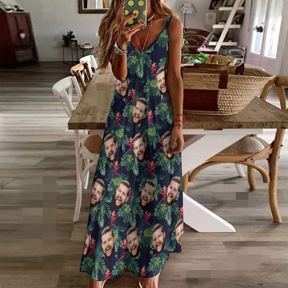 Custom Face Hawaiian Style Bromelia Long Dress And Shirt Couple Outfit - MyFaceSocks