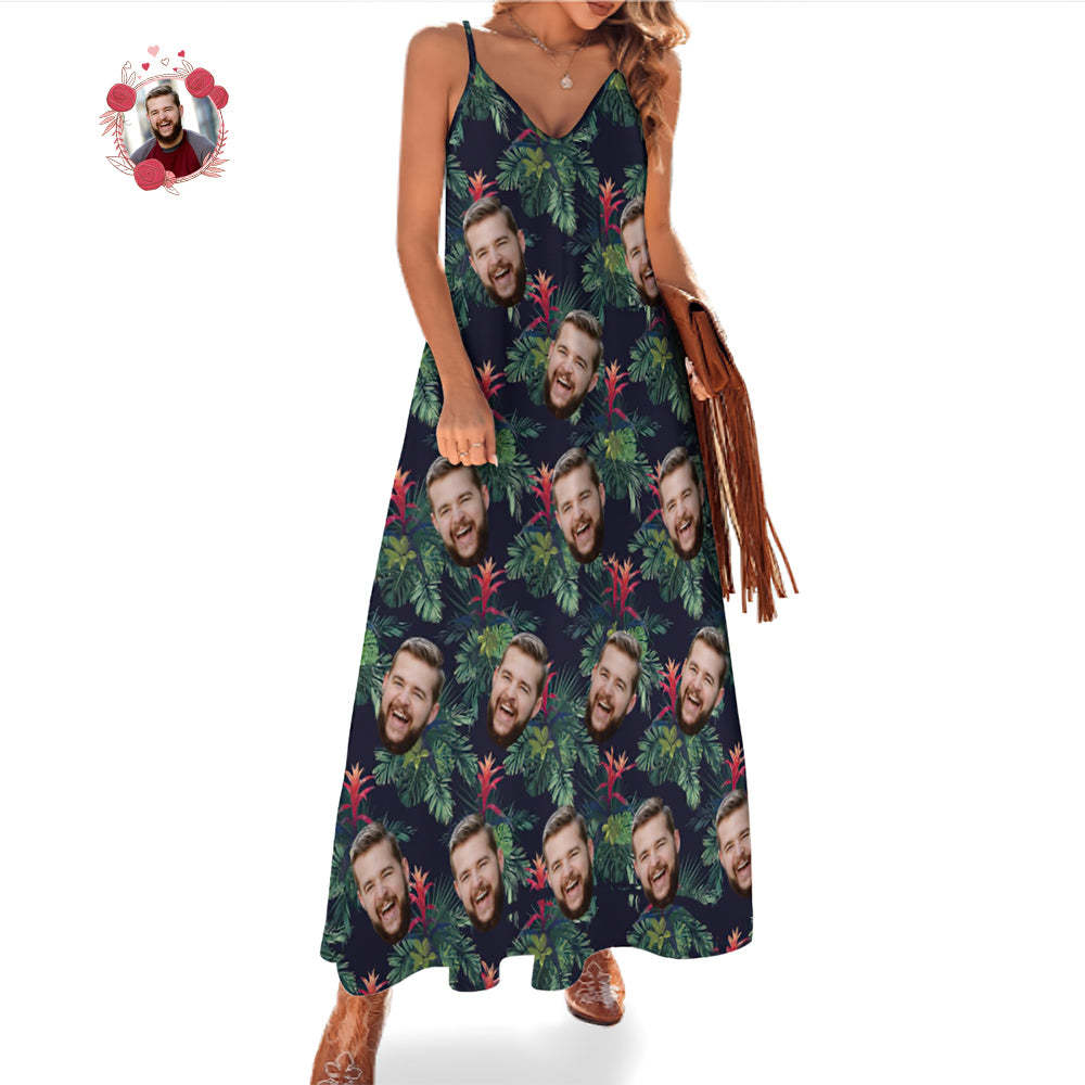 Custom Face Hawaiian Style Bromelia Long Dress And Shirt Couple Outfit - MyFaceSocks