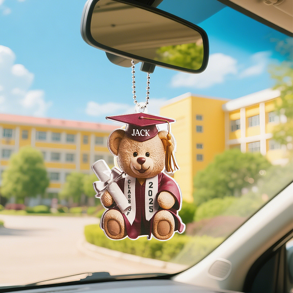 Custom Text Bear Graduation Gift For Family Members Personalized Car Ornament Acrylic Siblings Brothers Sisters - MyFaceSocks