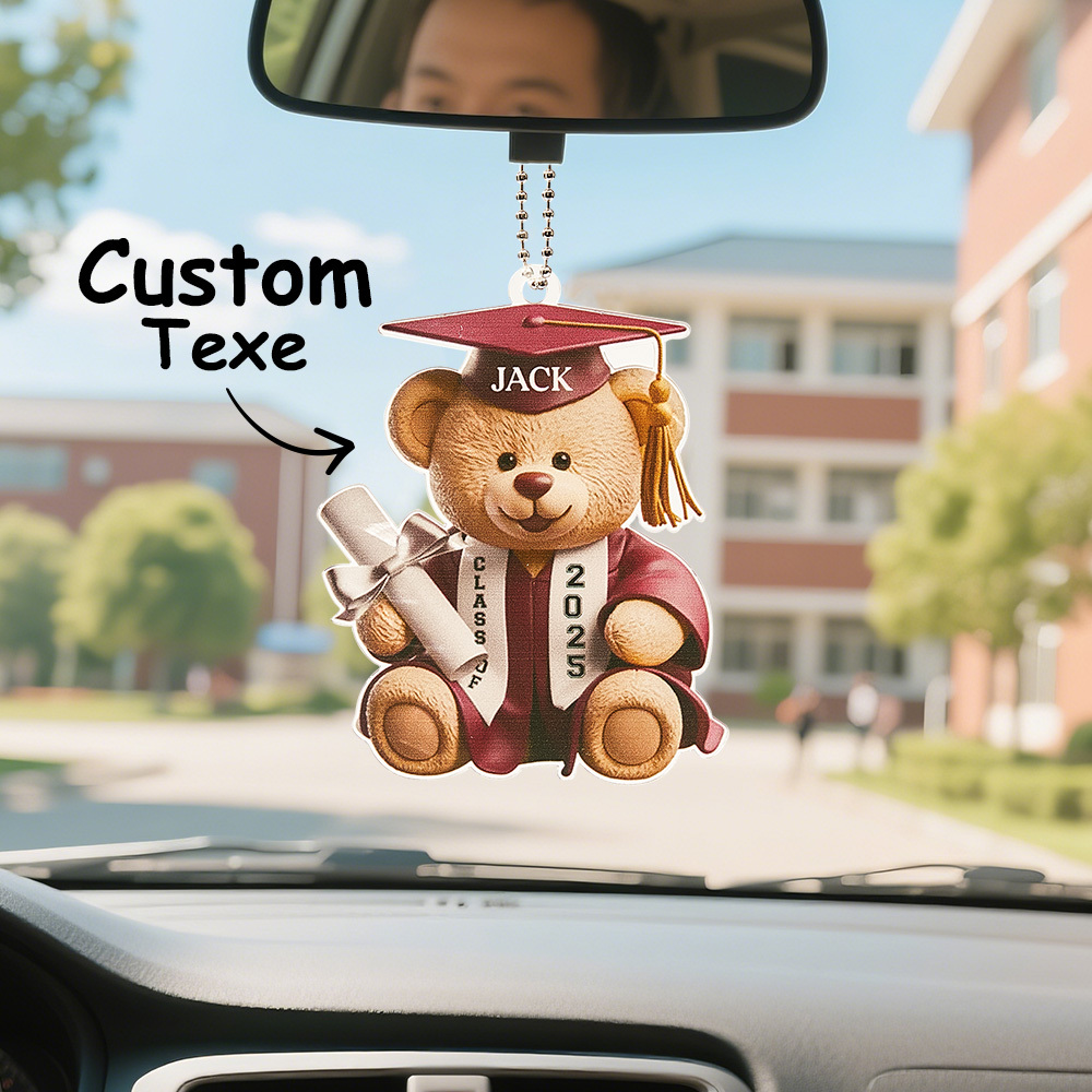 Custom Text Bear Graduation Gift For Family Members Personalized Car Ornament Acrylic Siblings Brothers Sisters - MyFaceSocks