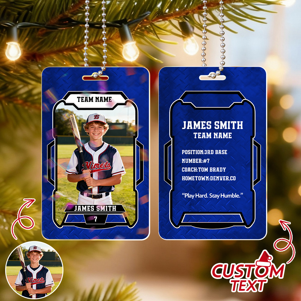 Personalized Athletic Christmas Photo Ornament  Custom Photo Hanging Card Available in Multiple Colors Car Ornament