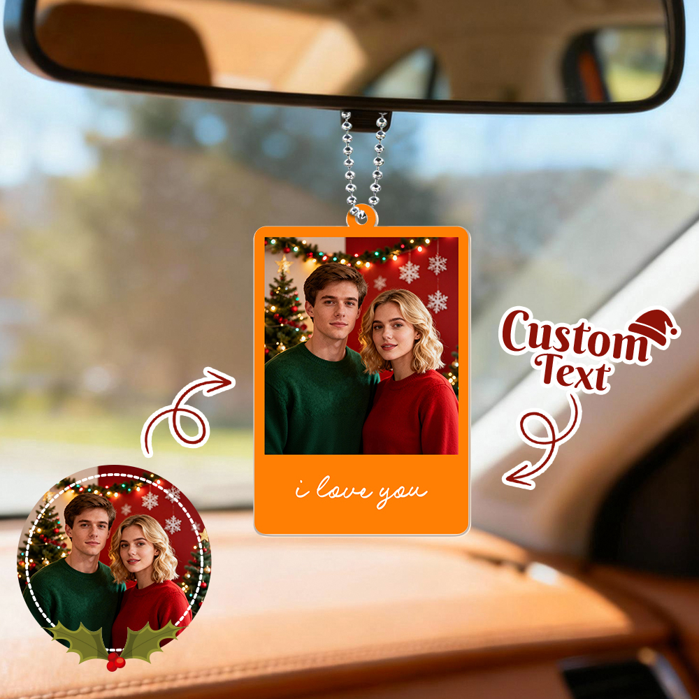 Custom Photo Car Mirror Tag Photo Ornament Photo Drive Safe Rear View Mirror Ornament Christmas Gift - MyFaceSocks