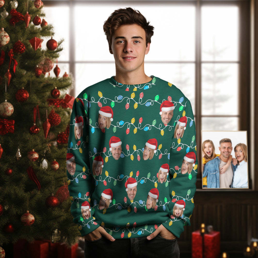 Custom Face Men's Round Neck Sweater Photo Christmas Family Xmas Leds Sweaters - MyFaceSocks