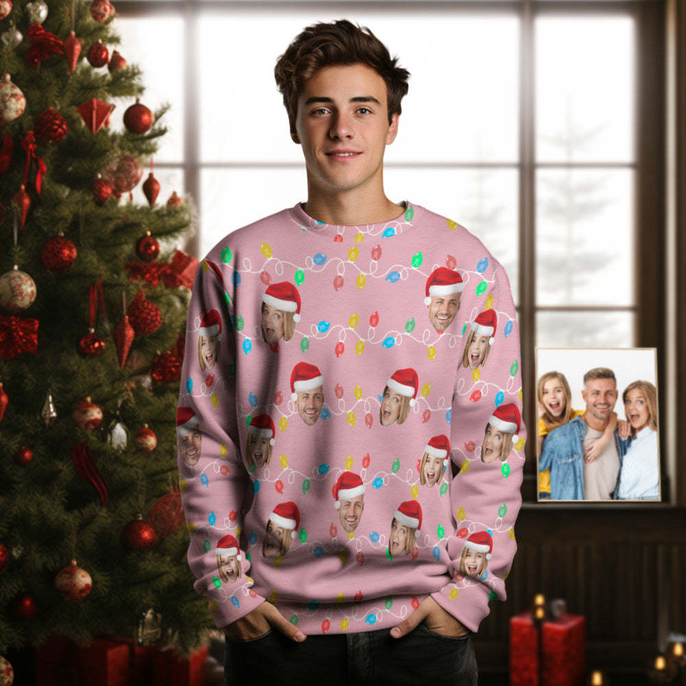 Custom Face Men's Round Neck Sweater Photo Christmas Family Xmas Leds Sweaters - MyFaceSocks