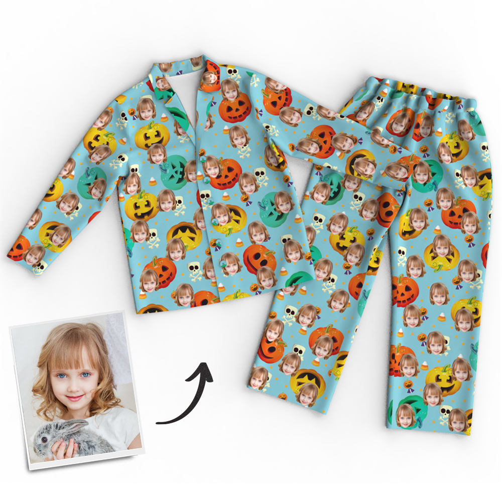 Custom Face Pumpkin Skeleton Pajamas Halloween For Children - MyFaceSocks