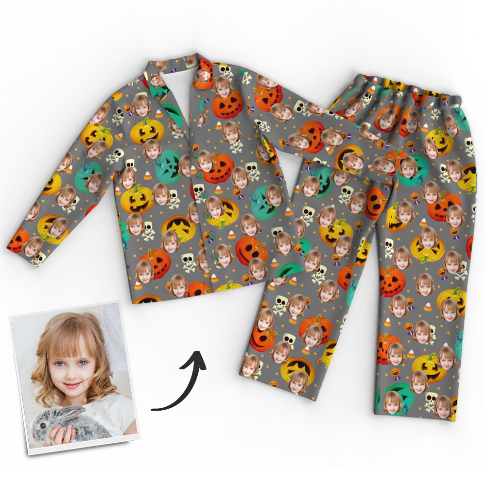 Custom Face Pumpkin Skeleton Pajamas Halloween For Children - MyFaceSocks