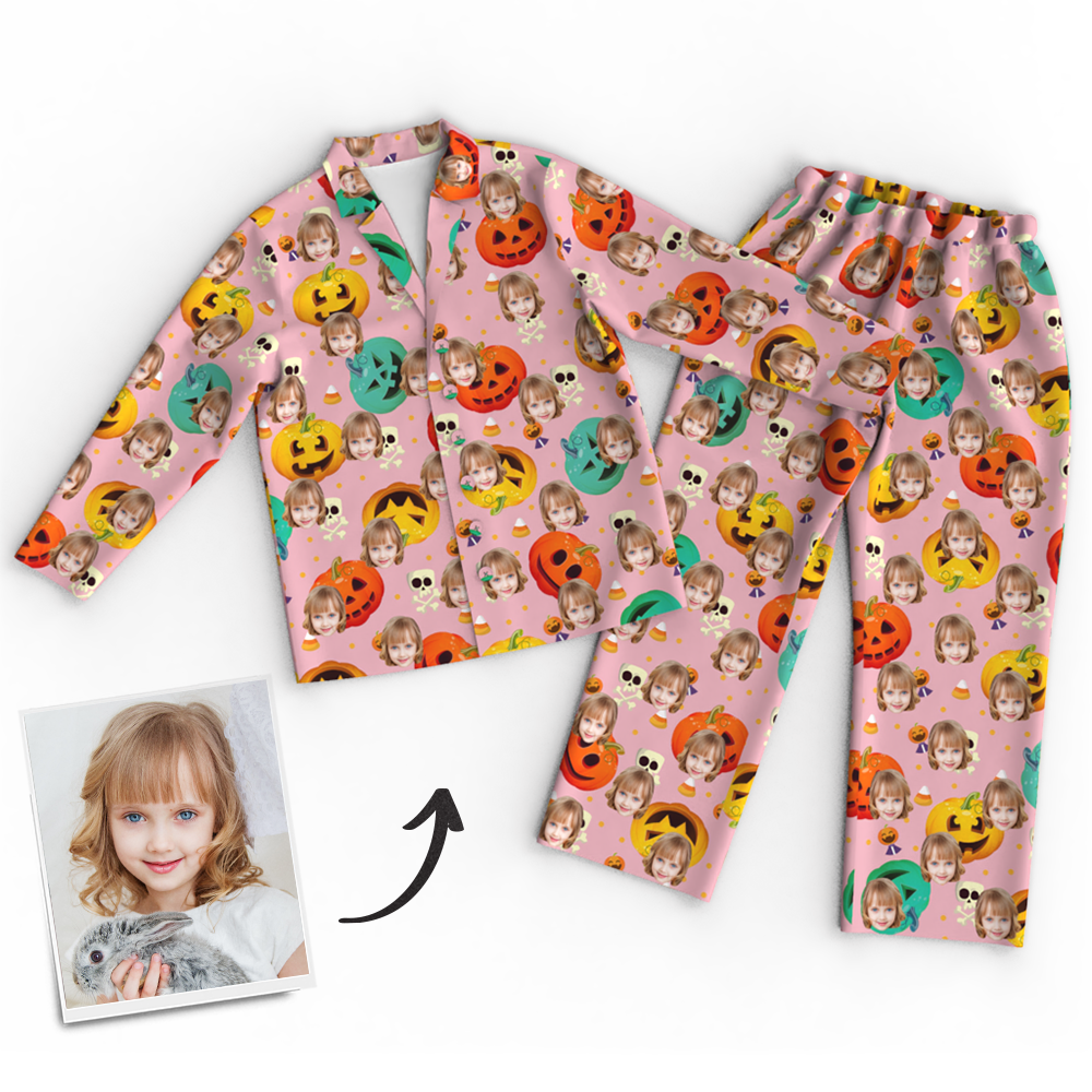 Custom Face Pumpkin Skeleton Pajamas Halloween For Children - MyFaceSocks