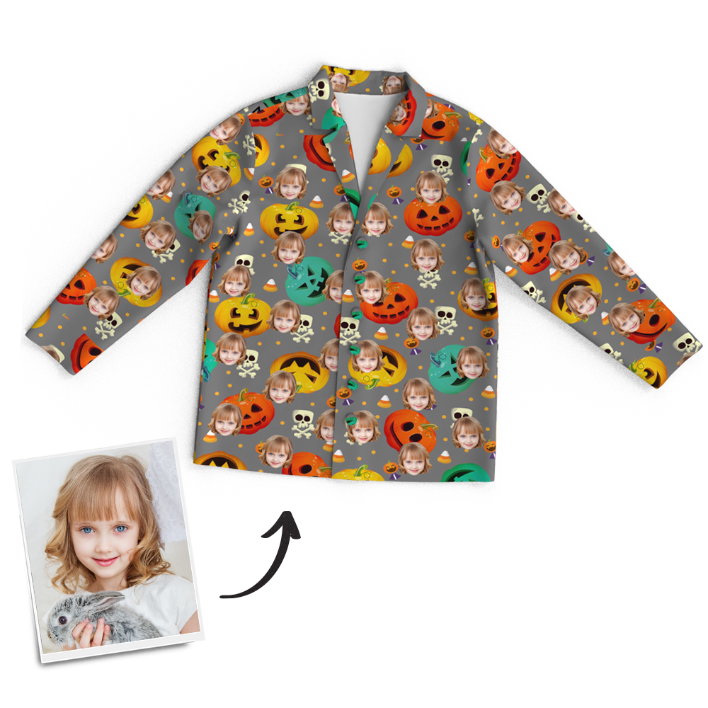 Custom Face Pumpkin Skeleton Pajamas Halloween For Children - MyFaceSocks