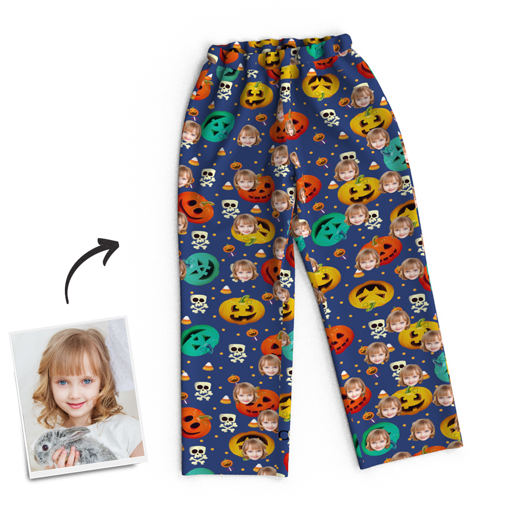 Custom Face Pumpkin Skeleton Pajamas Halloween For Children - MyFaceSocks