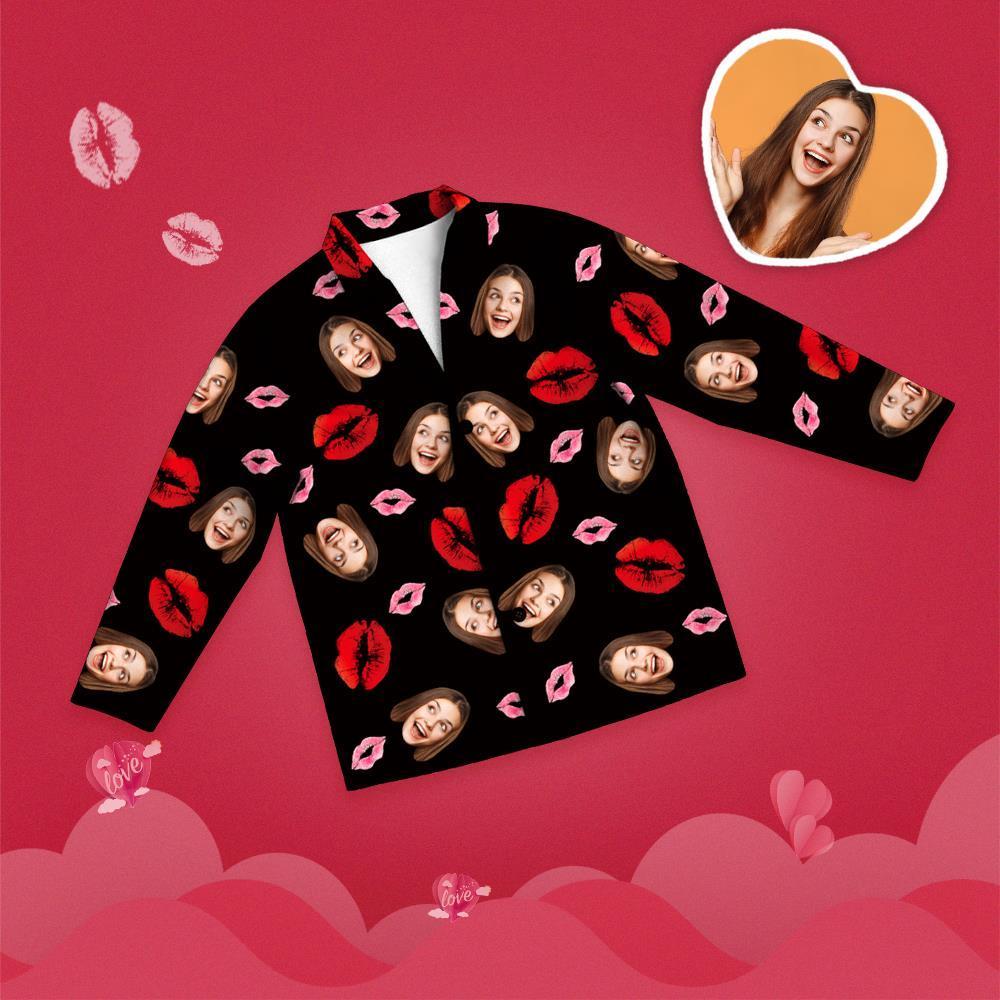 Valentine's Day Custom Face Lip Printed Long Sleeve Pajamas