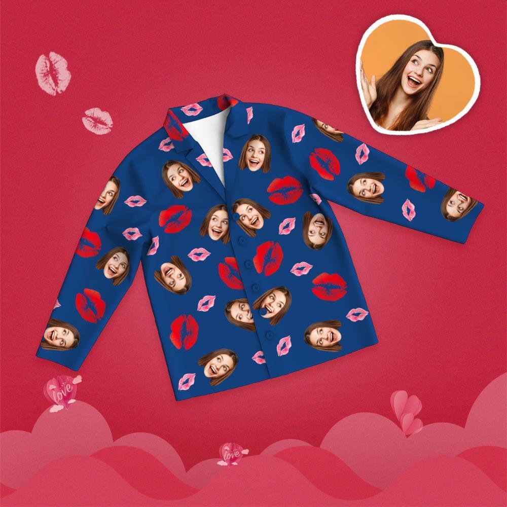 Valentine's Day Custom Face Lip Printed Long Sleeve Pajamas