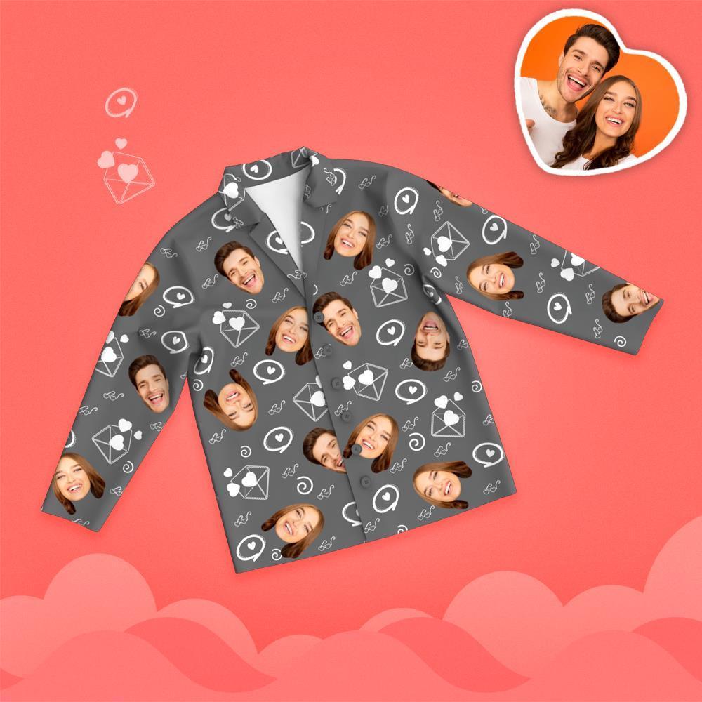 Valentine's Day Custom Face Love And Message Printed Long Sleeve Pajamas