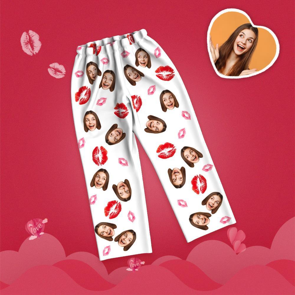 Valentine's Day Custom Face Lip Printed Long Sleeve Pajamas