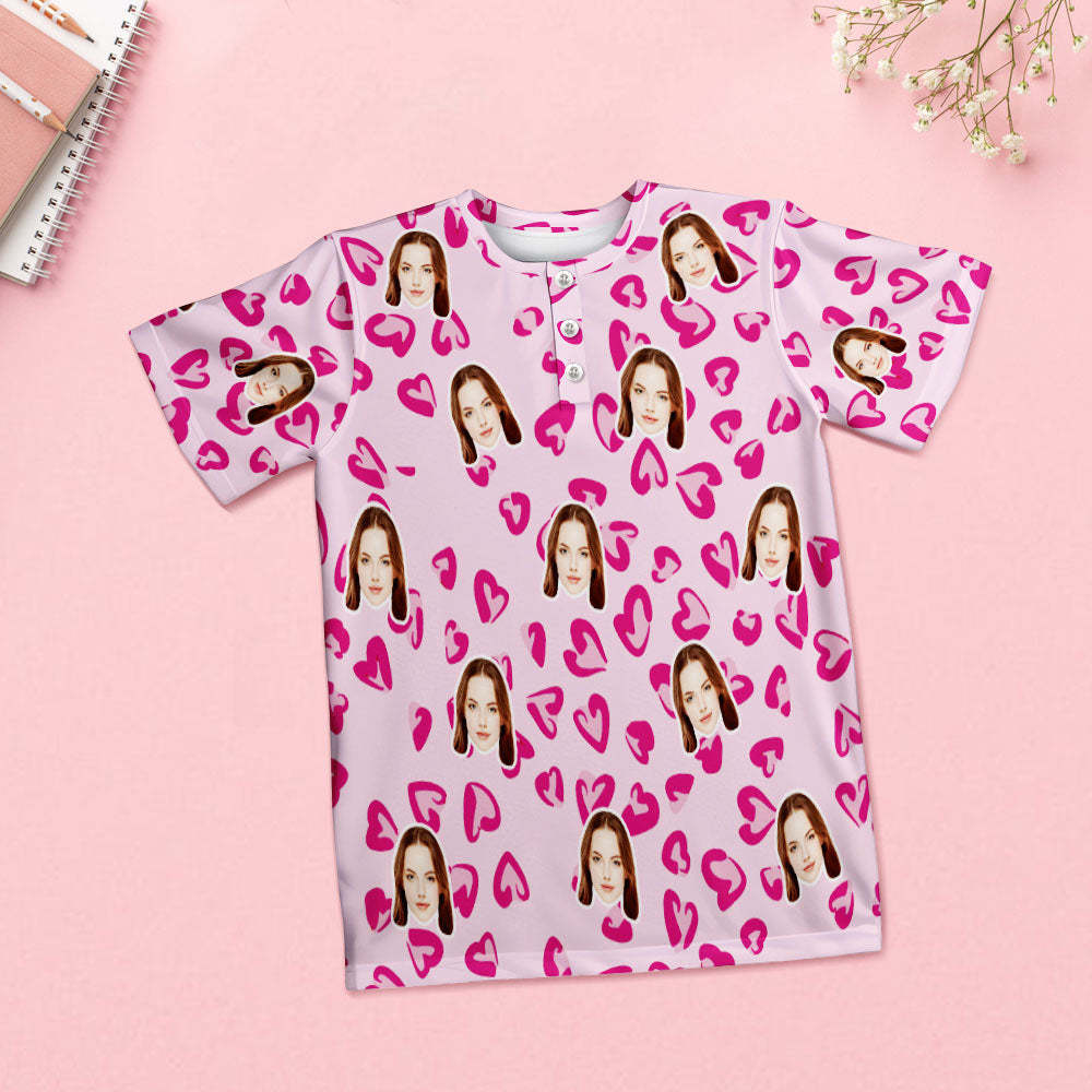 Custom Face Pajamas Women Blue Short Pajama Set Gift Pink Heart - MyFaceSocks