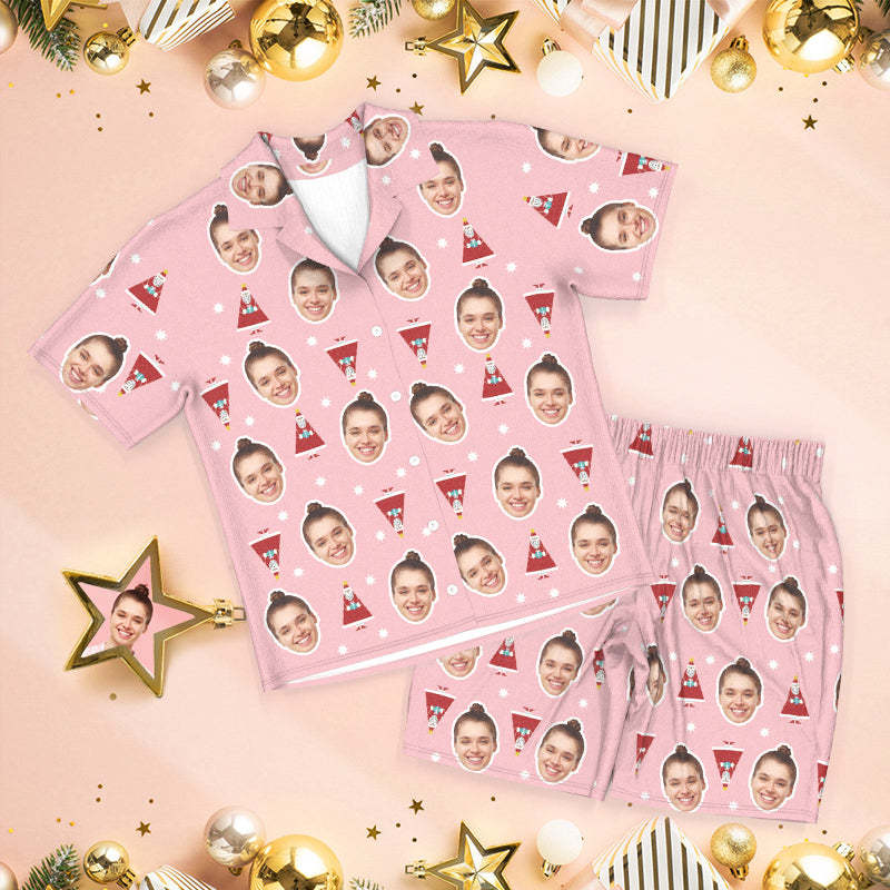 Custom Pink Face Pajamas Cute Santa Claus Pajamas - MyFaceSocks