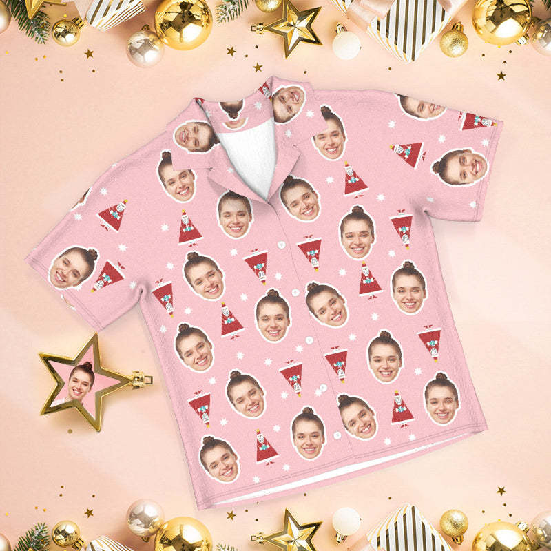 Custom Pink Face Pajamas Cute Santa Claus Pajamas - MyFaceSocks