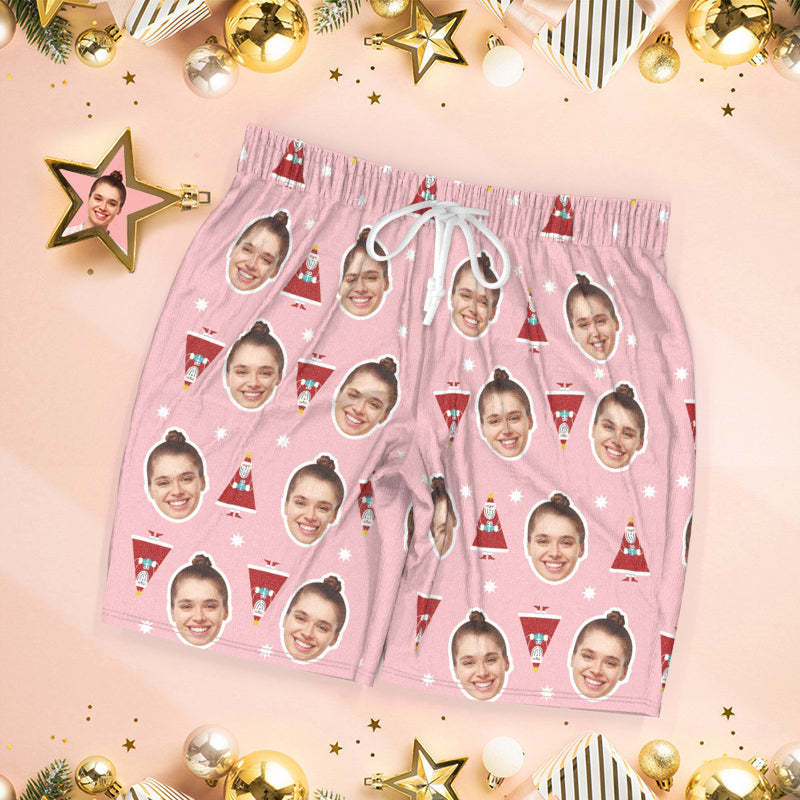 Custom Pink Face Pajamas Cute Santa Claus Pajamas - MyFaceSocks