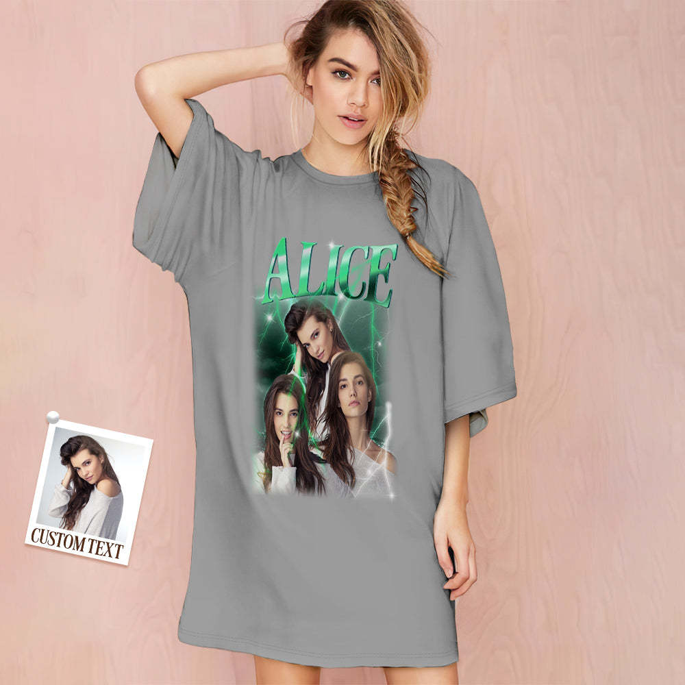 Custom Photo Vintage Nightdress Personalized Name Women's Oversized Colorful Nightshirt Gifts For Women - MyFaceSocks