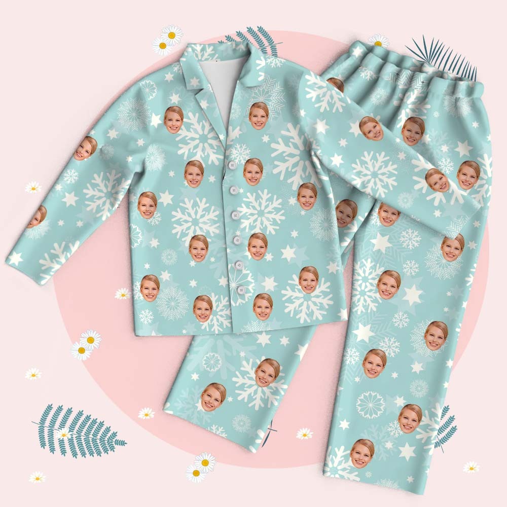 Personalized Pet Lover Face Long Sleeve Sleepwear Christmas Face Pajamas Personalized Photo Blue Santa Pajamas Gift - MyFaceSocks