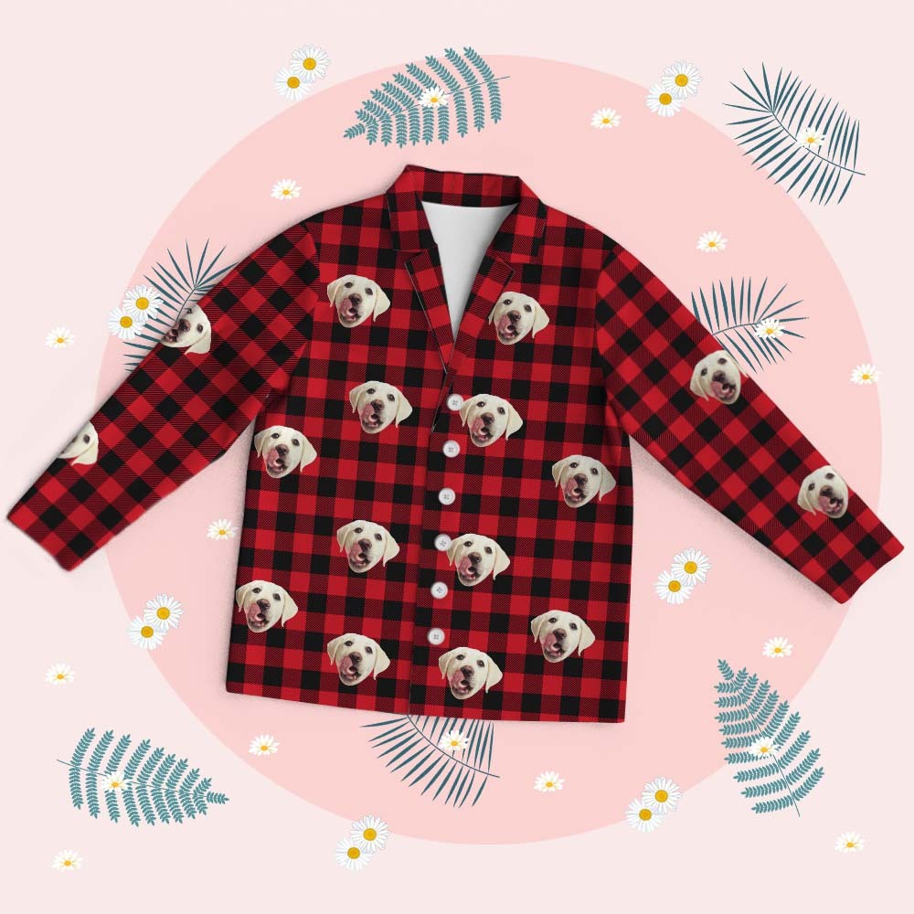 Custom Christmas Face Long Sleeve Pajamas Face Pajamas with Pet Face Personalized Photo Blue Snowflake Pajamas Gift - MyFaceSocks
