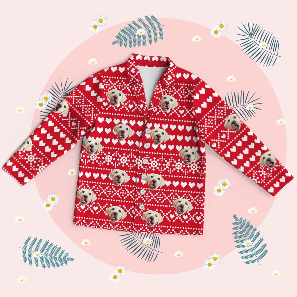 Custom Christmas Face Long Sleeve Pajamas Face Pajamas with Pet Face Personalized Photo Blue Snowflake Pajamas Gift - MyFaceSocks