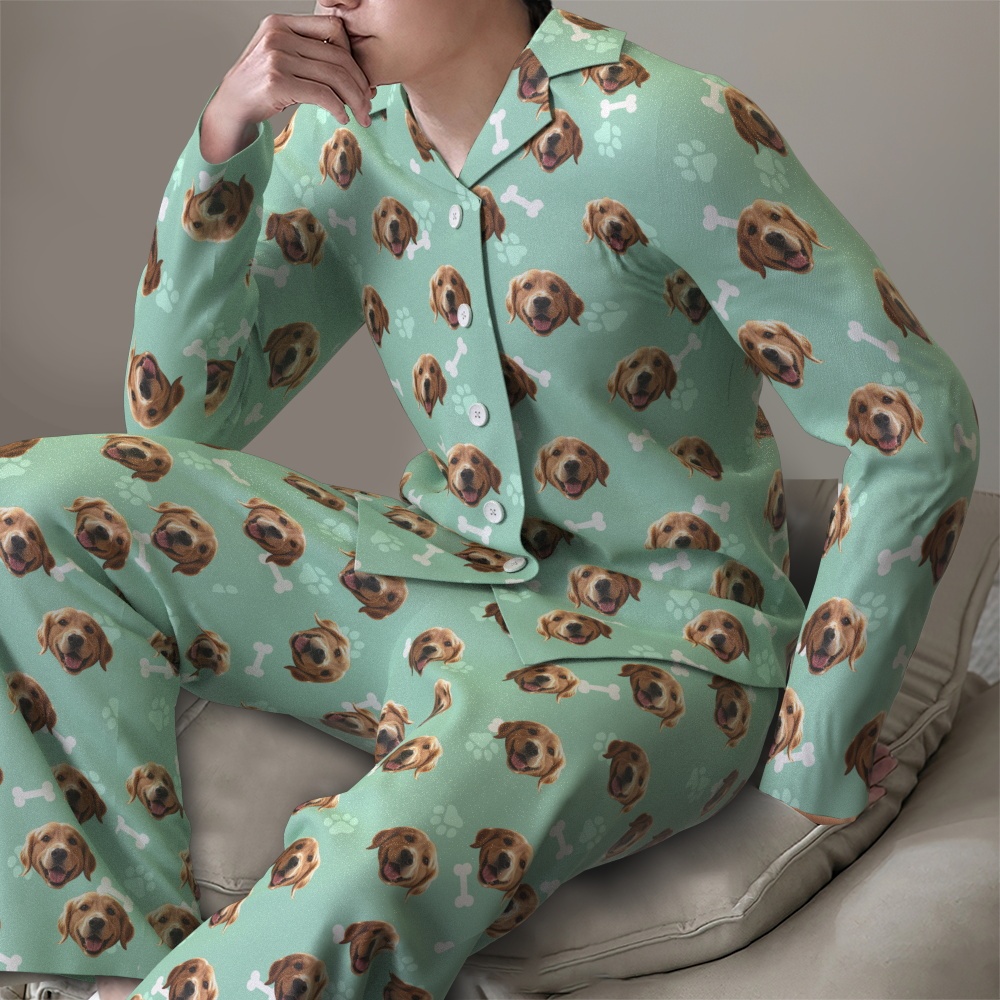 Custom Face Long Sleeve Pajamas Sleepwear Set Personalized Photo Bone Pajamas - MyFaceSocks