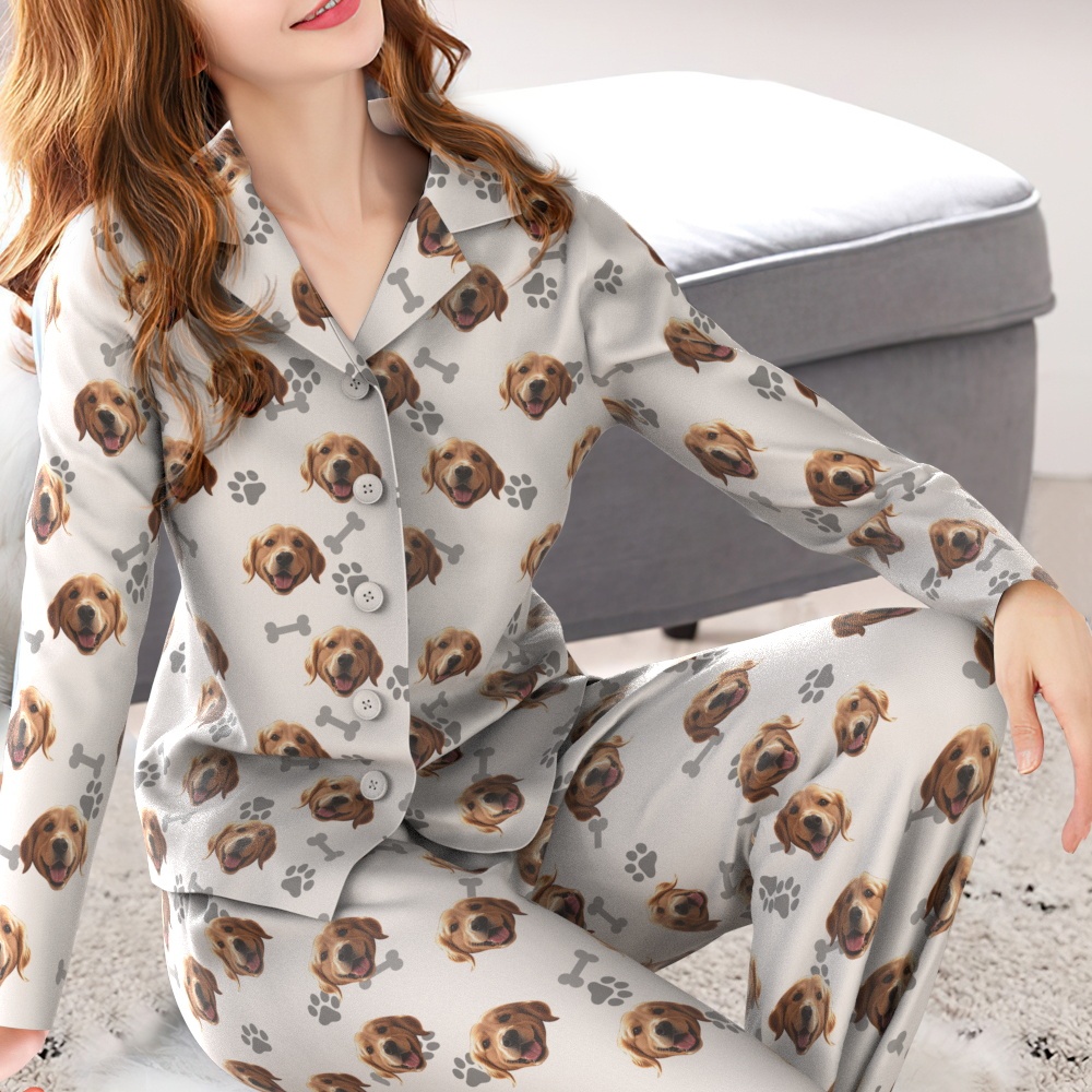Custom Face Long Sleeve Pajamas Sleepwear Set Personalized Photo Bone Pajamas - MyFaceSocks