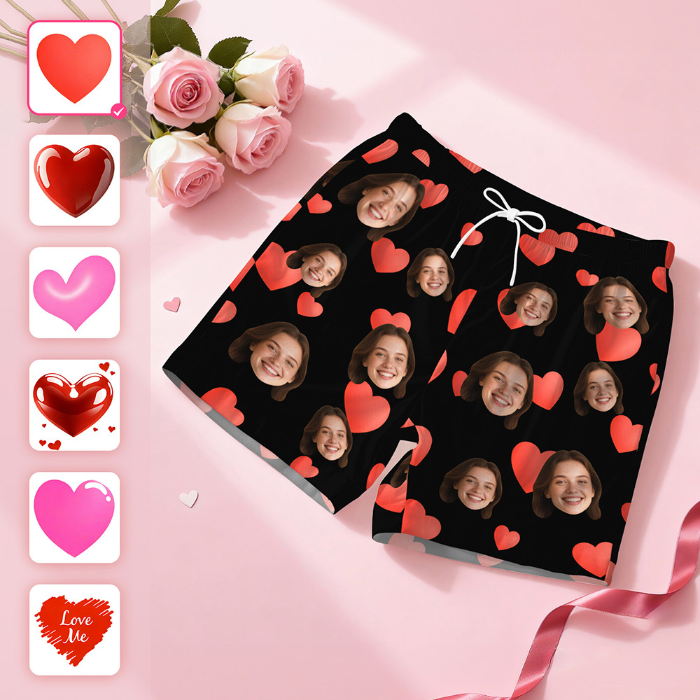 Custom Face Short Sleeve Pajamas Personalised Heart Face Couple Sleepwear Valentine Love Gifts For Her