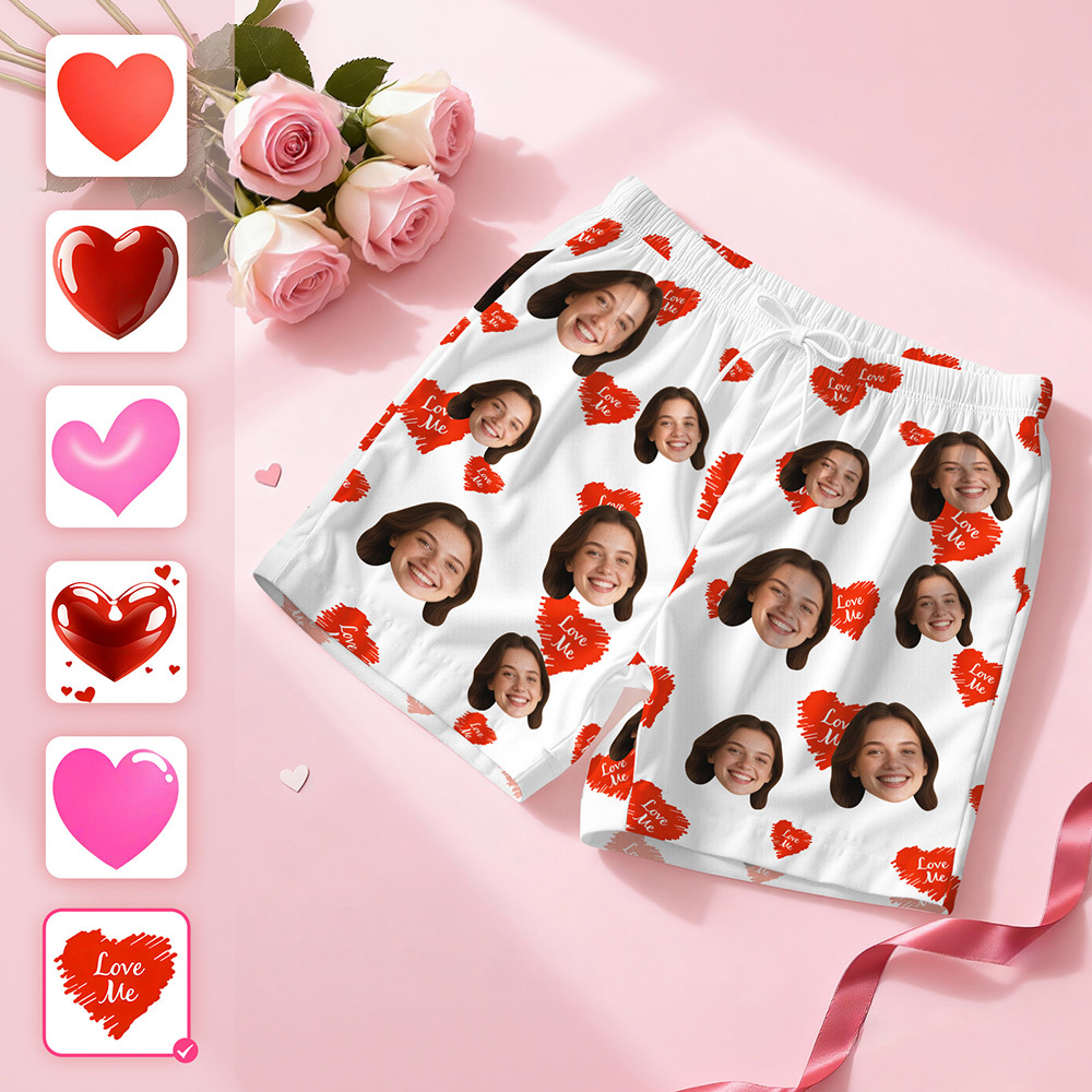 Custom Face Short Sleeve Pajamas Personalised Heart Face Couple Sleepwear Valentine Love Gifts For Her