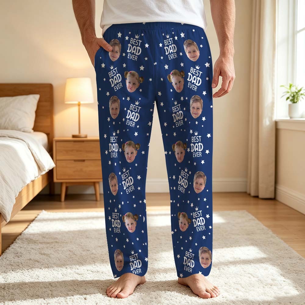 Custom Face Pajama Pants, Photo Gift for Dad Mom Grandparents, BESTDADEVER Pants Shorts