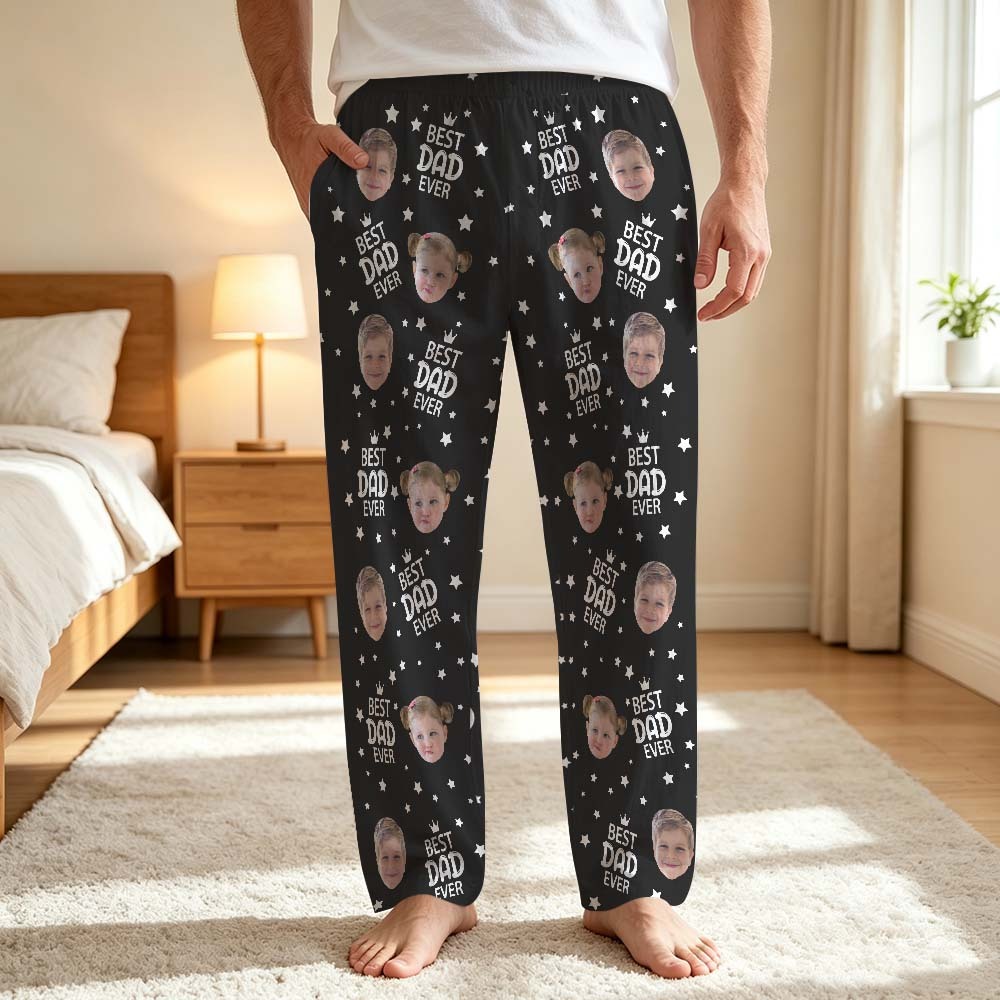 Custom Face Pajama Pants, Photo Gift for Dad Mom Grandparents, BESTDADEVER Pants Shorts