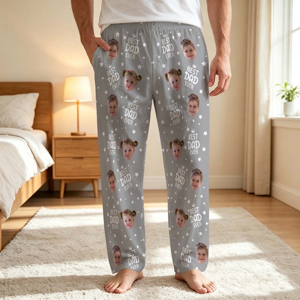 Custom Face Pajama Pants, Photo Gift for Dad Mom Grandparents, BESTDADEVER Pants Shorts