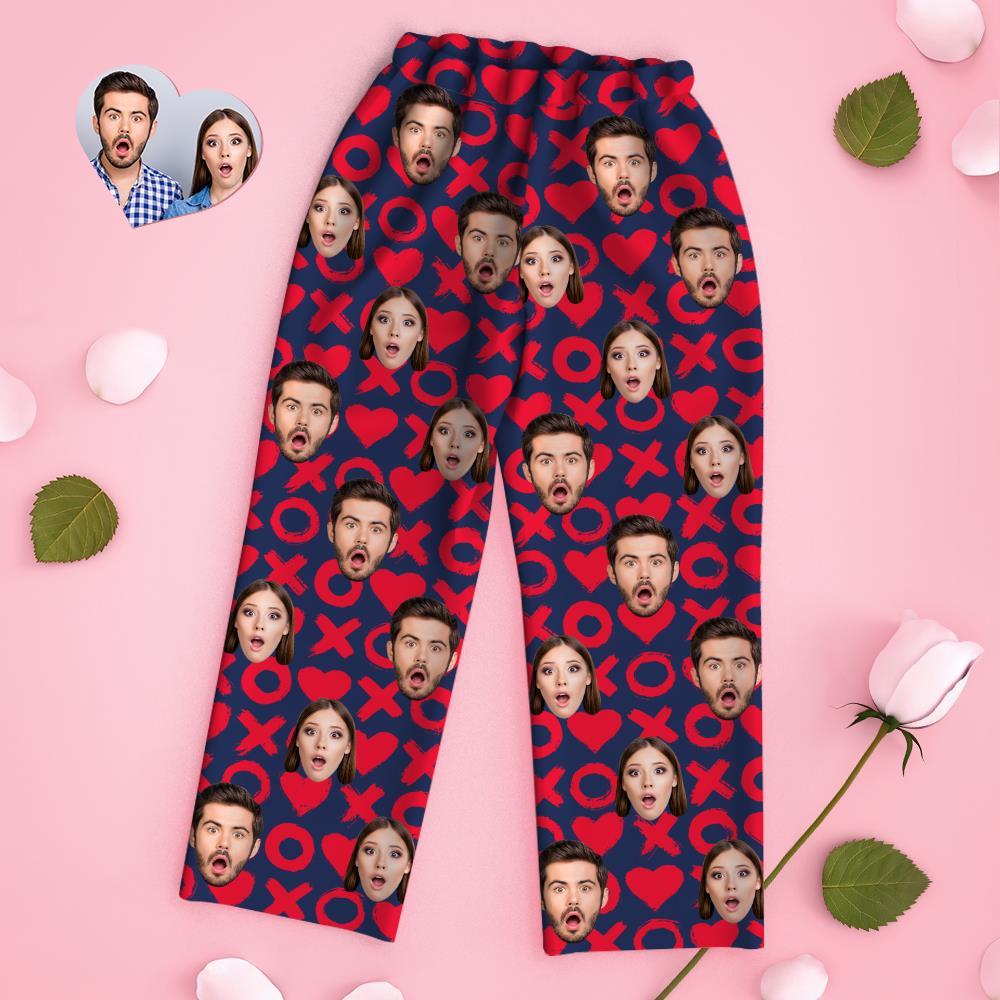 Custom Face Long Sleeve Pajamas Sleepwear Set Valentine- XO