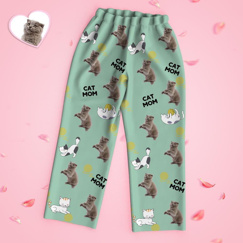 Custom Face Long Sleeve Pajamas Sleepwear Set - Cat Mom