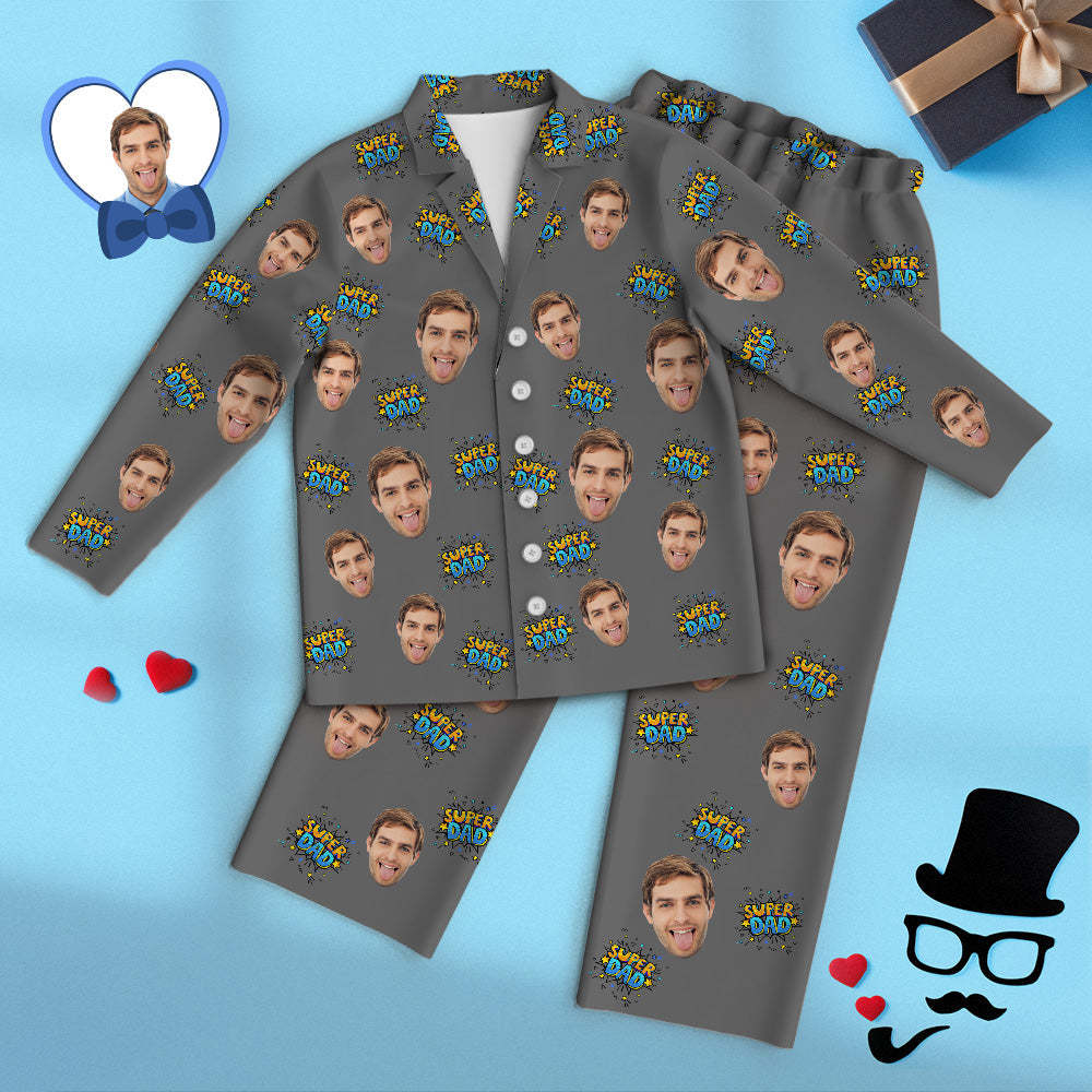 Custom Face Long Sleeve Pajamas Sleepwear Set - Super Dad