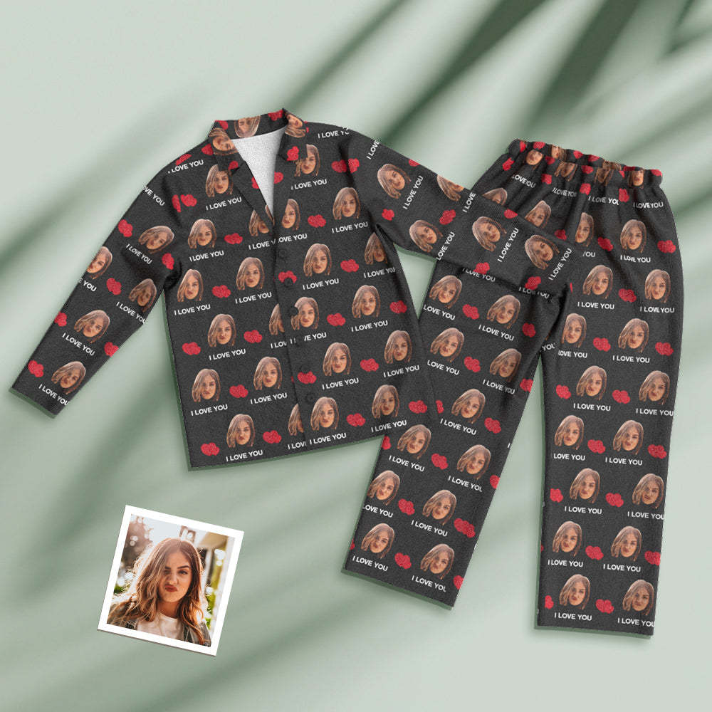 Custom Face Long Sleeve Pajamas Sleepwear Set - I Love You