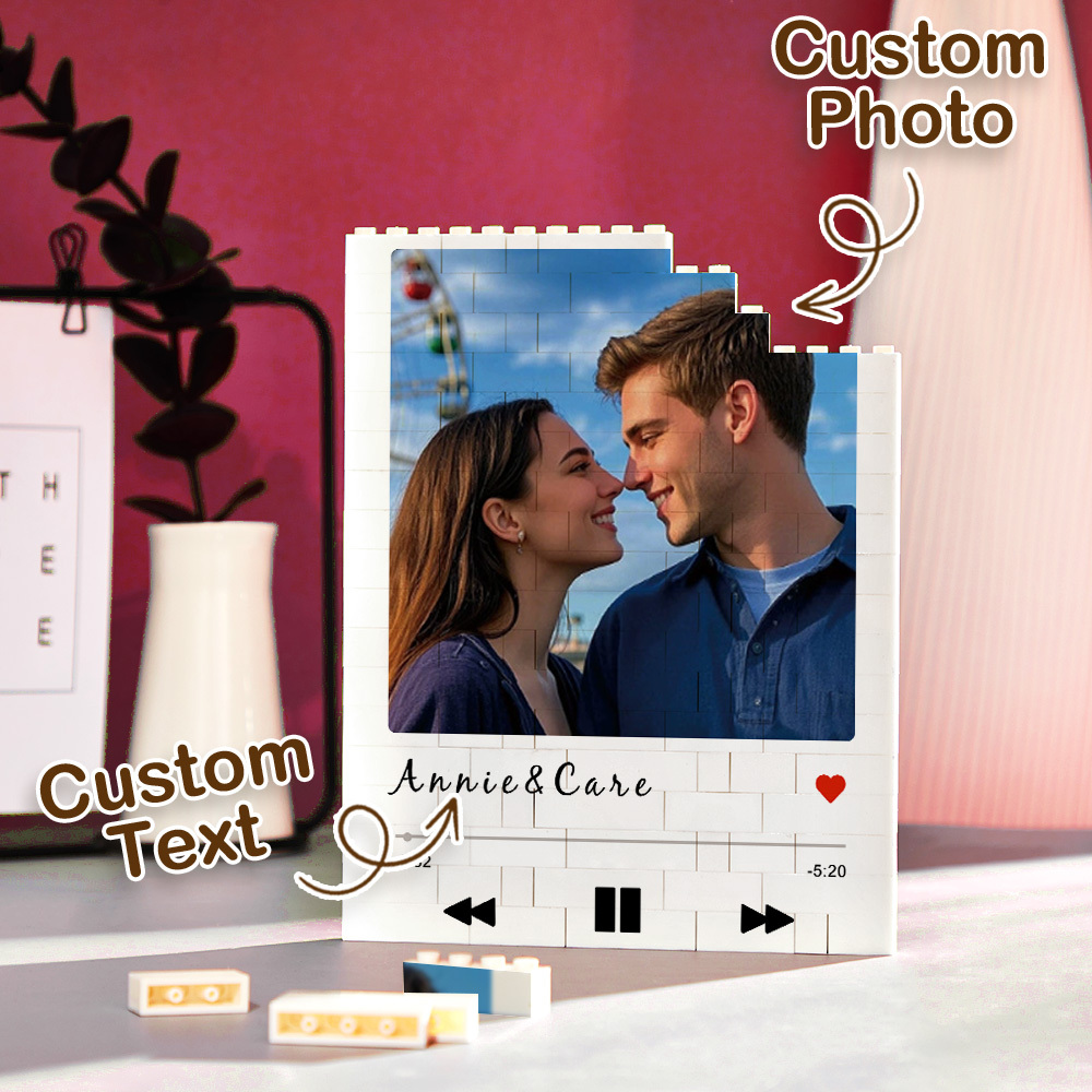 Personalized Photo & Text Building Block Puzzle Custom Couple Building Bricks with Names  Valentine’s Day Gift for Him or Her