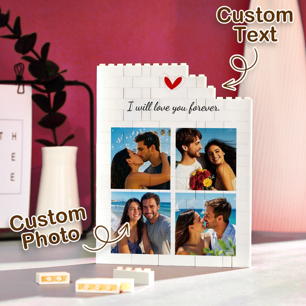 Personalized Photo & Text Building Block Puzzle Custom Couple Building Bricks with Names  Valentine’s Day Gift for Him or Her
