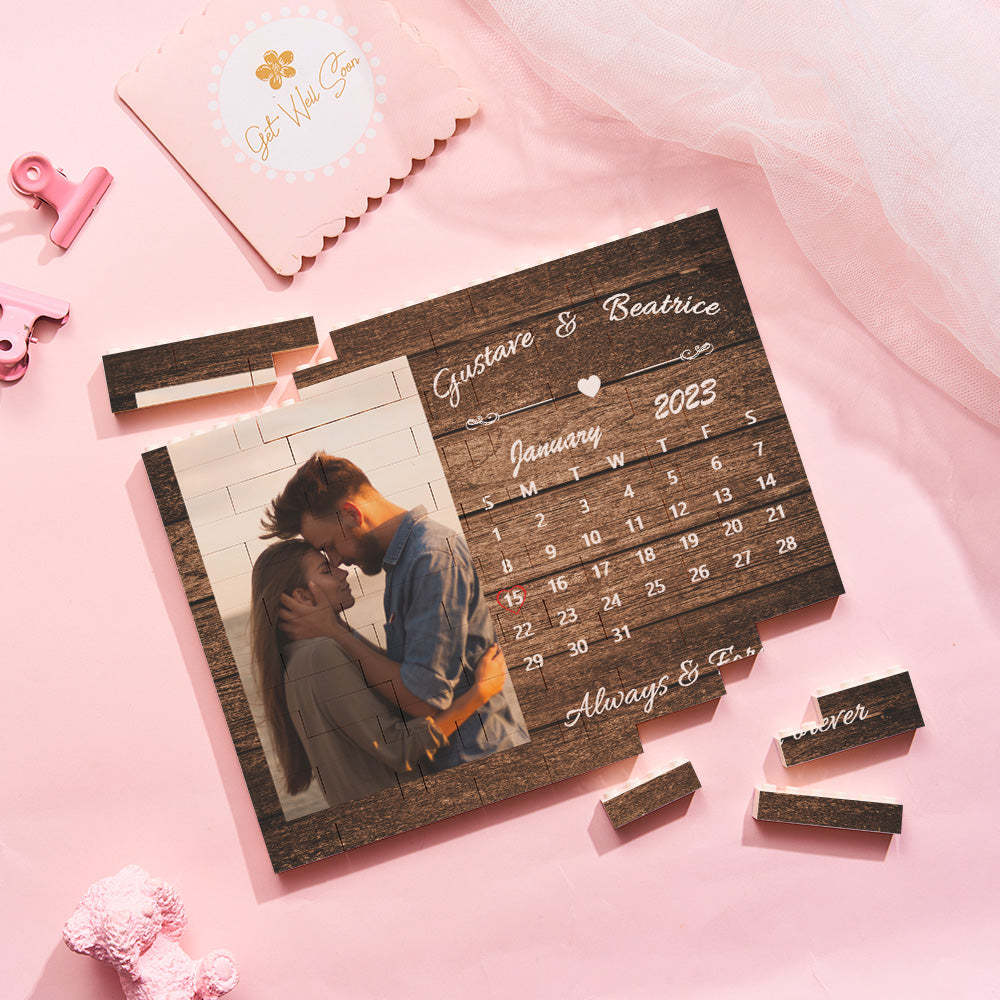 Custom Building Block Puzzle Horizontal Trio Photo Brick Calendar Anniversary Valentine Gift - MyFaceSocks