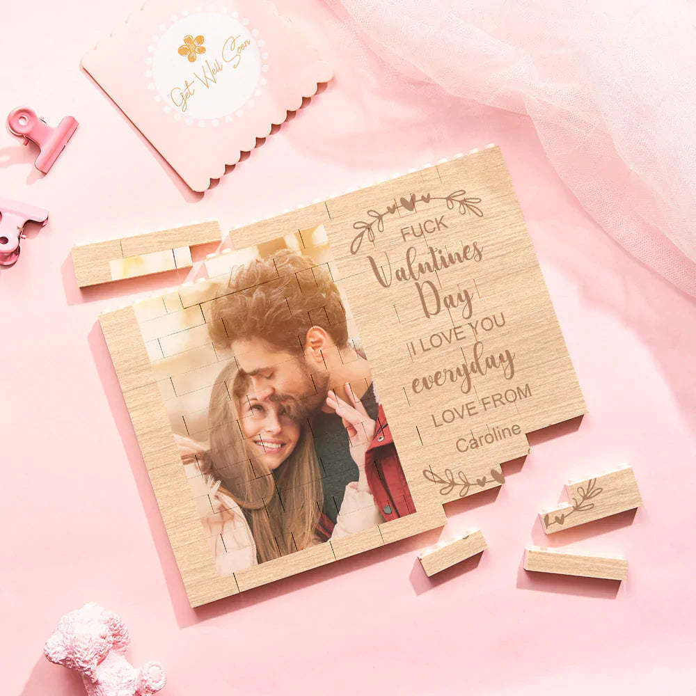 Custom Building Block Puzzle Horizontal Trio Photo Brick Valentine Gift I love You Every Day - MyFaceSocks