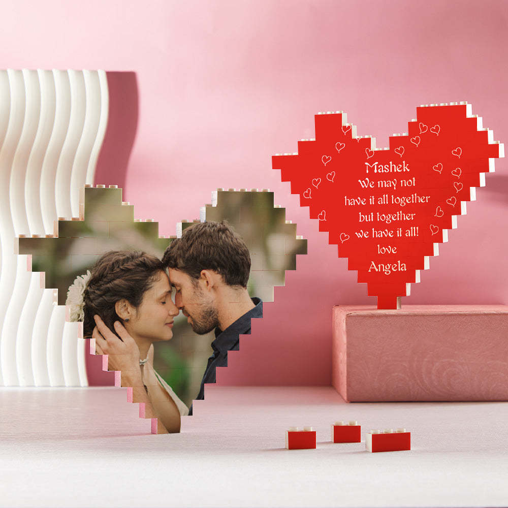 Custom Building Block Puzzle Heart Shape Photo Brick Valentine Gift for Lover - MyFaceSocks