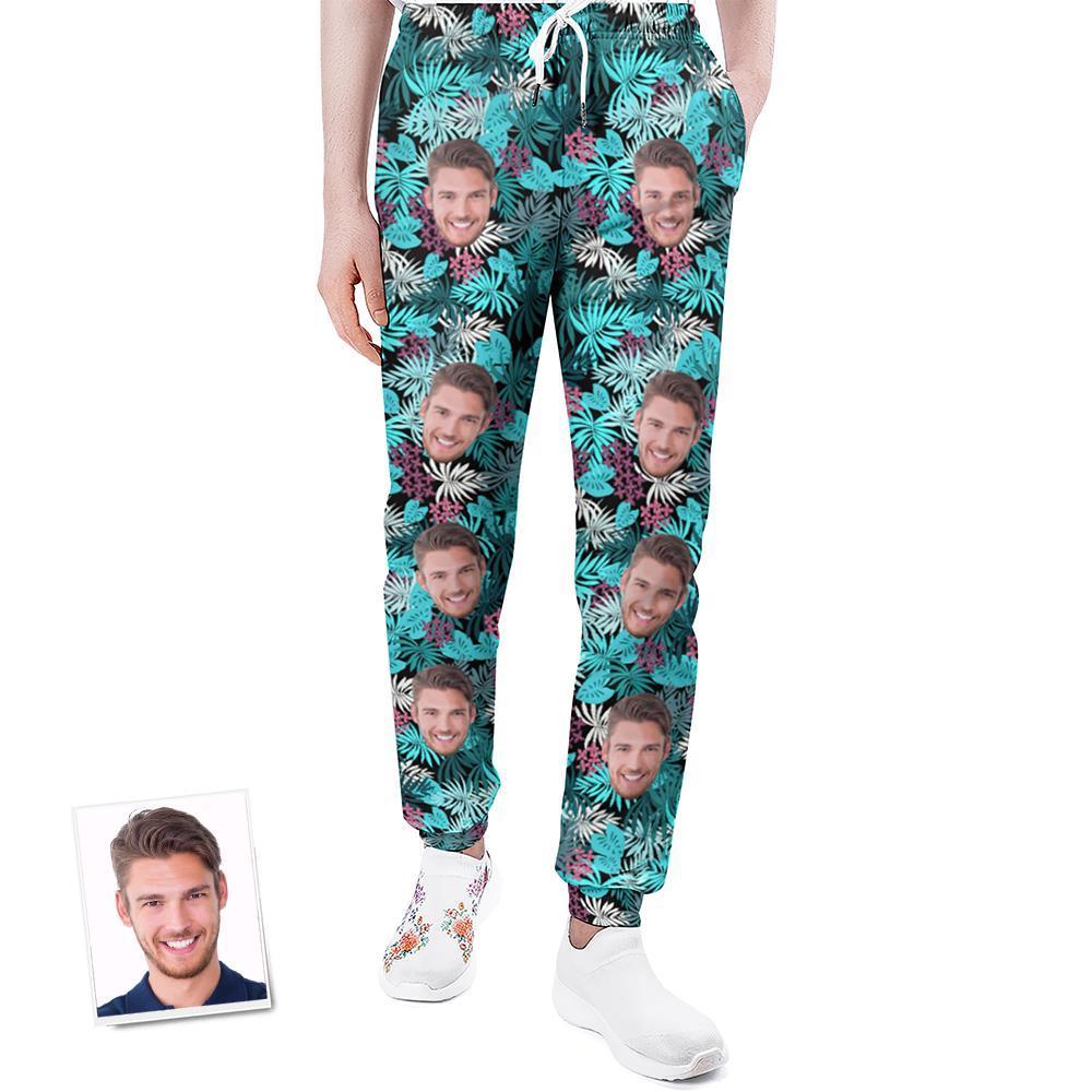 Custom Face Sweatpants Personalized Leaves Design Unisex Joggers