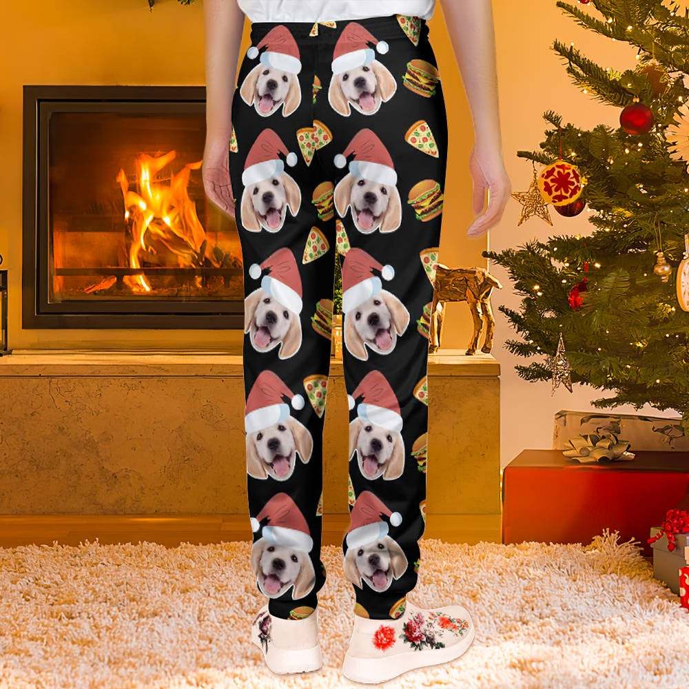 Custom Face Christmas Sweatpants Unisex Joggers with Pizza and Burger