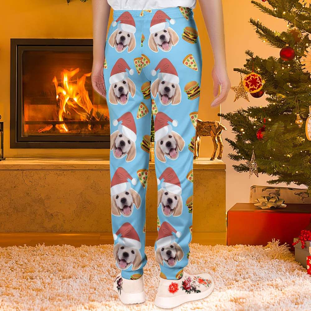 Custom Face Christmas Sweatpants Unisex Joggers with Pizza and Burger