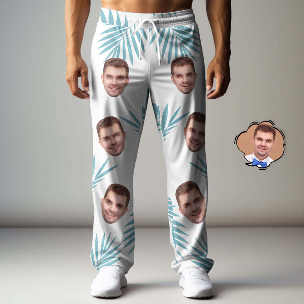 Custom Face Sweatpants Palm Leaf Print Multicolor Personalized Casual Golf Pants for Him - MyFaceSocks