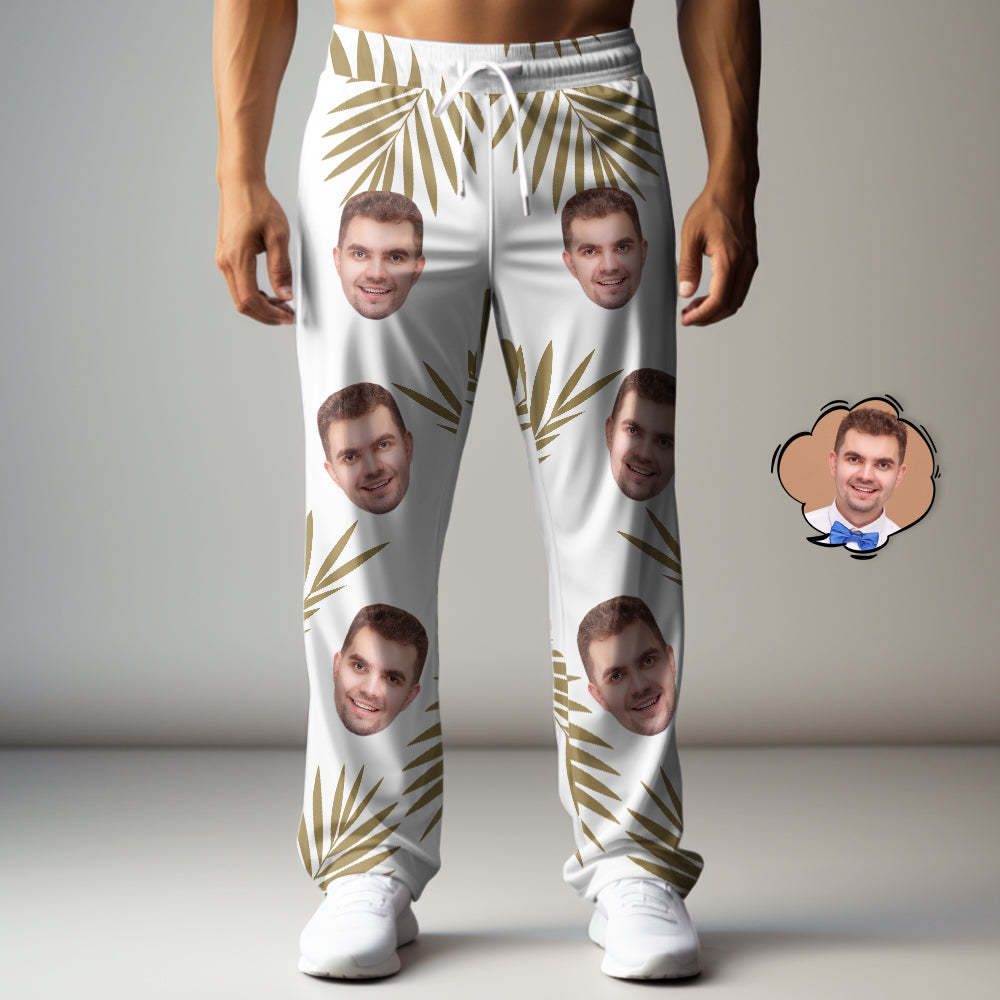 Custom Face Sweatpants Palm Leaf Print Multicolor Personalized Casual Golf Pants for Him - MyFaceSocks