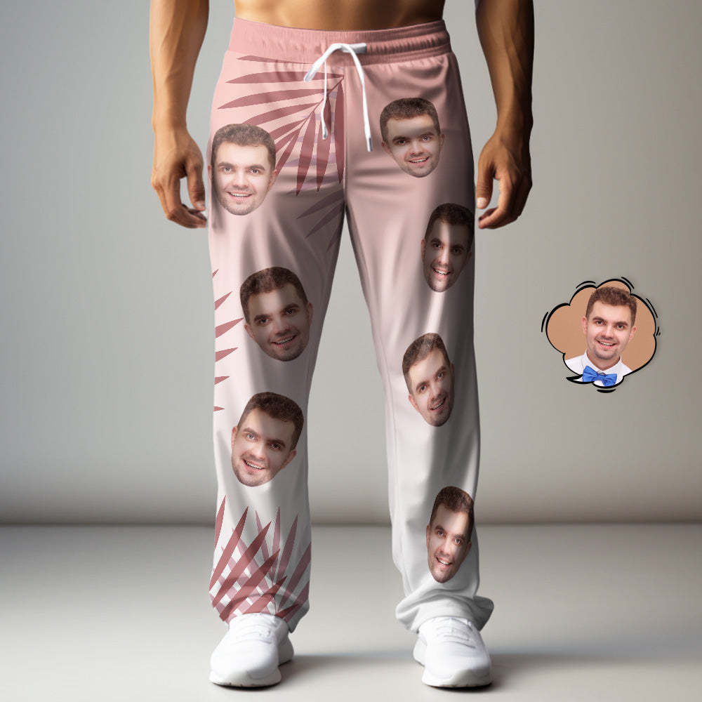 Custom Face Sweatpants Gradient Leaf Personalized Casual Golf Pants for Him - MyFaceSocks